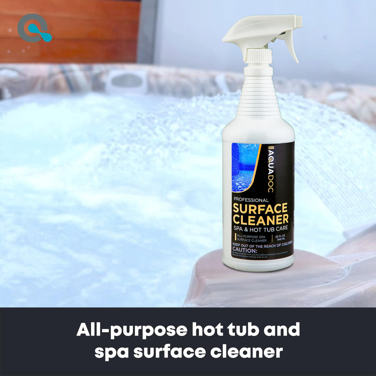 MAV AquaDoc spa surface cleaner on walls and edges removes grime for a fresh look.