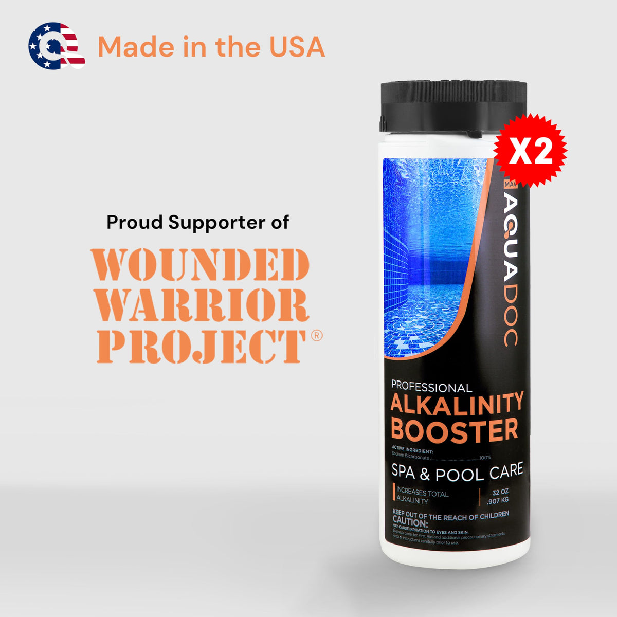 Spa testing kit beside AquaDoc product for level checks.