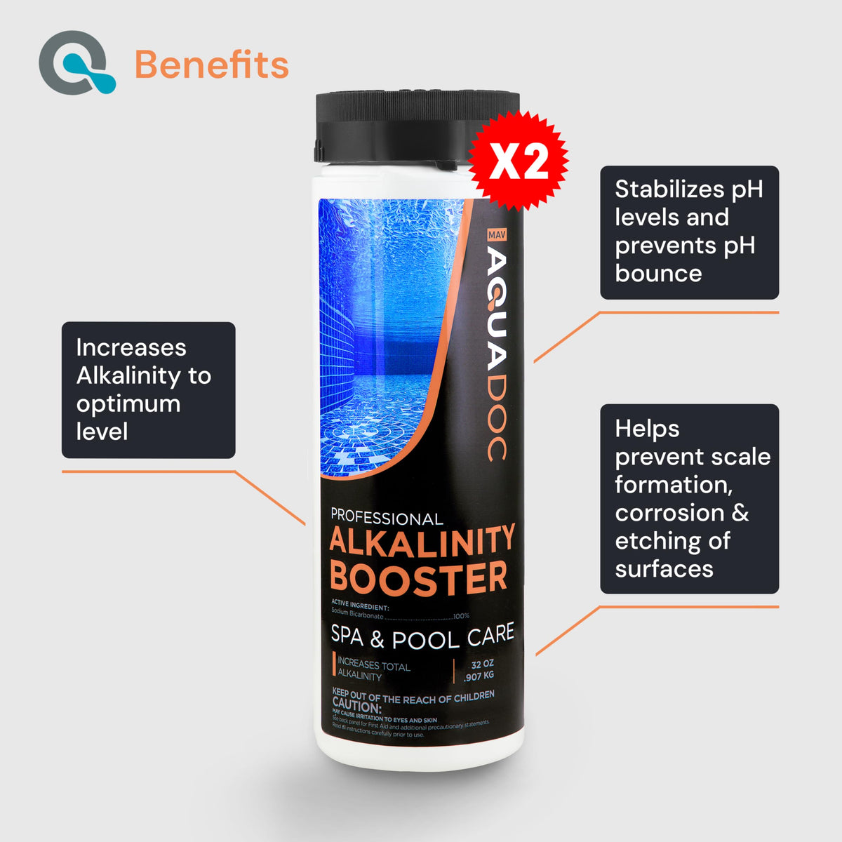 Pouring AquaDoc alkalinity increaser into hot tub for balance.