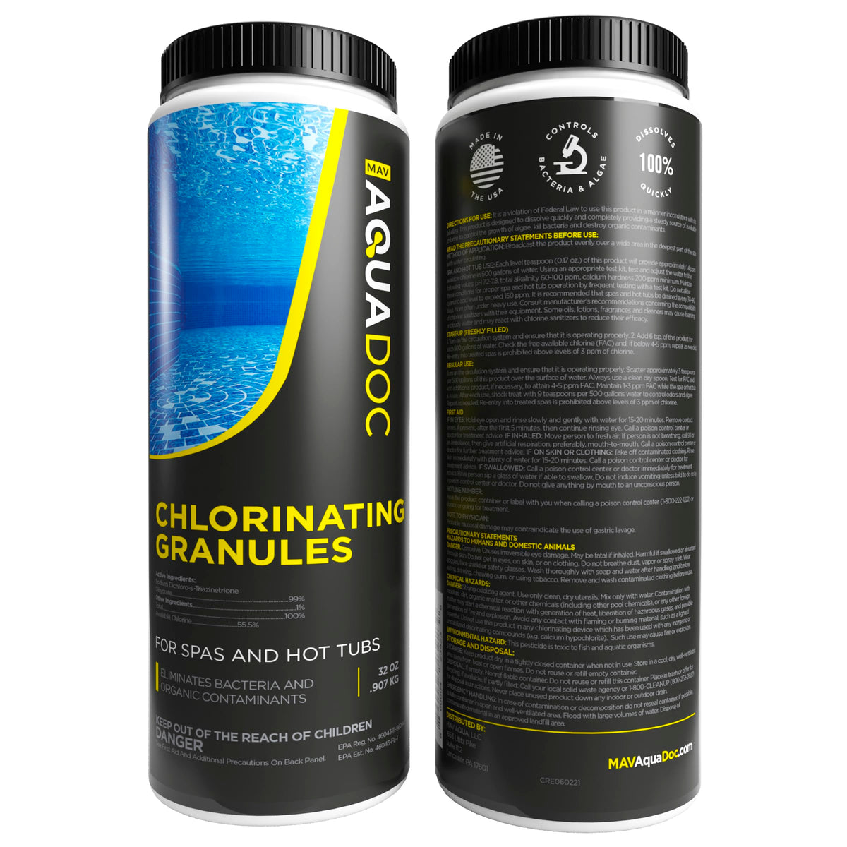 MAV AquaDoc spa water care evokes clean, inviting tub environments.