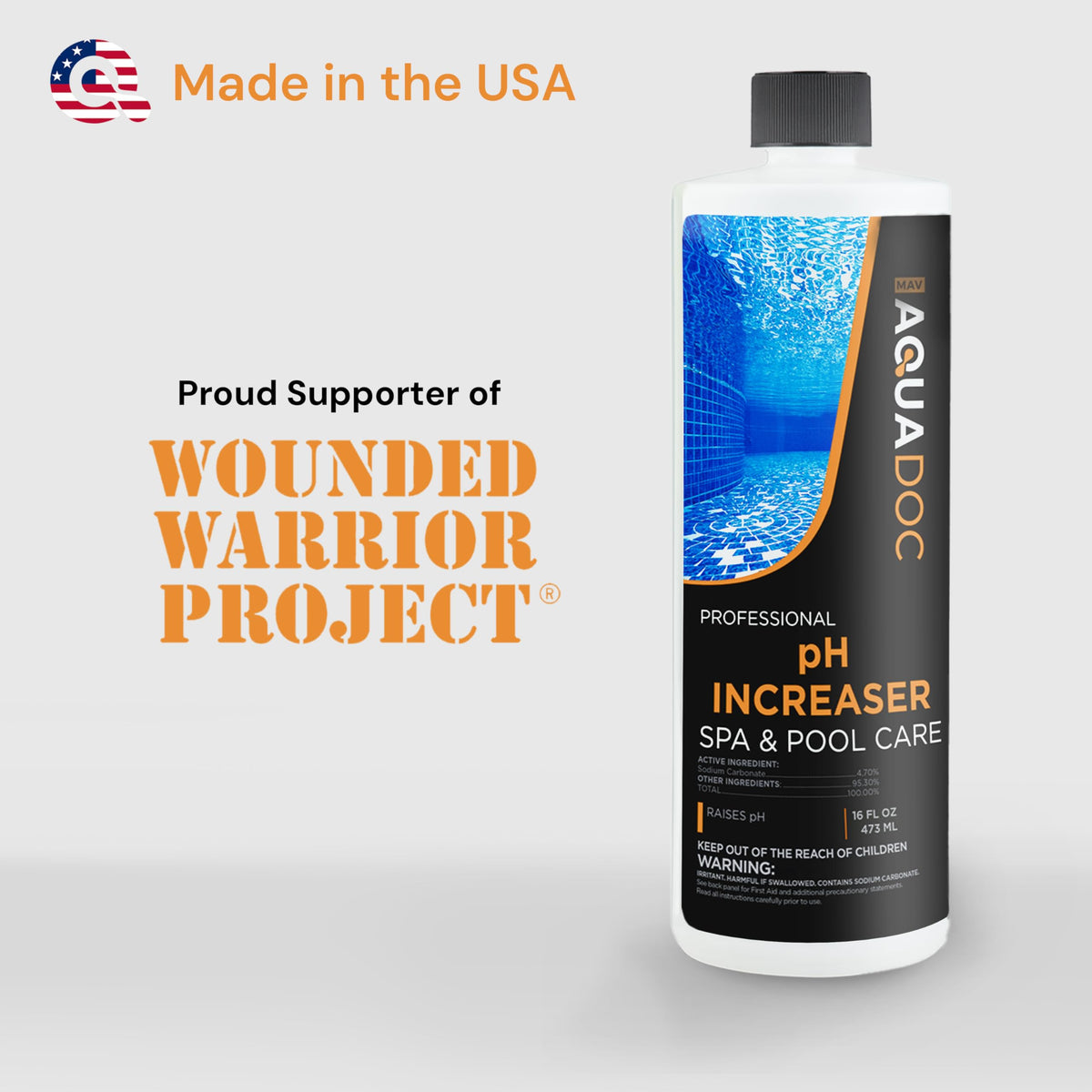 AquaDoc USA made label emphasizing quality spa chemicals