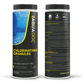 MAV AquaDoc USA-made spa chemical line banner signaling trusted American-made formulas