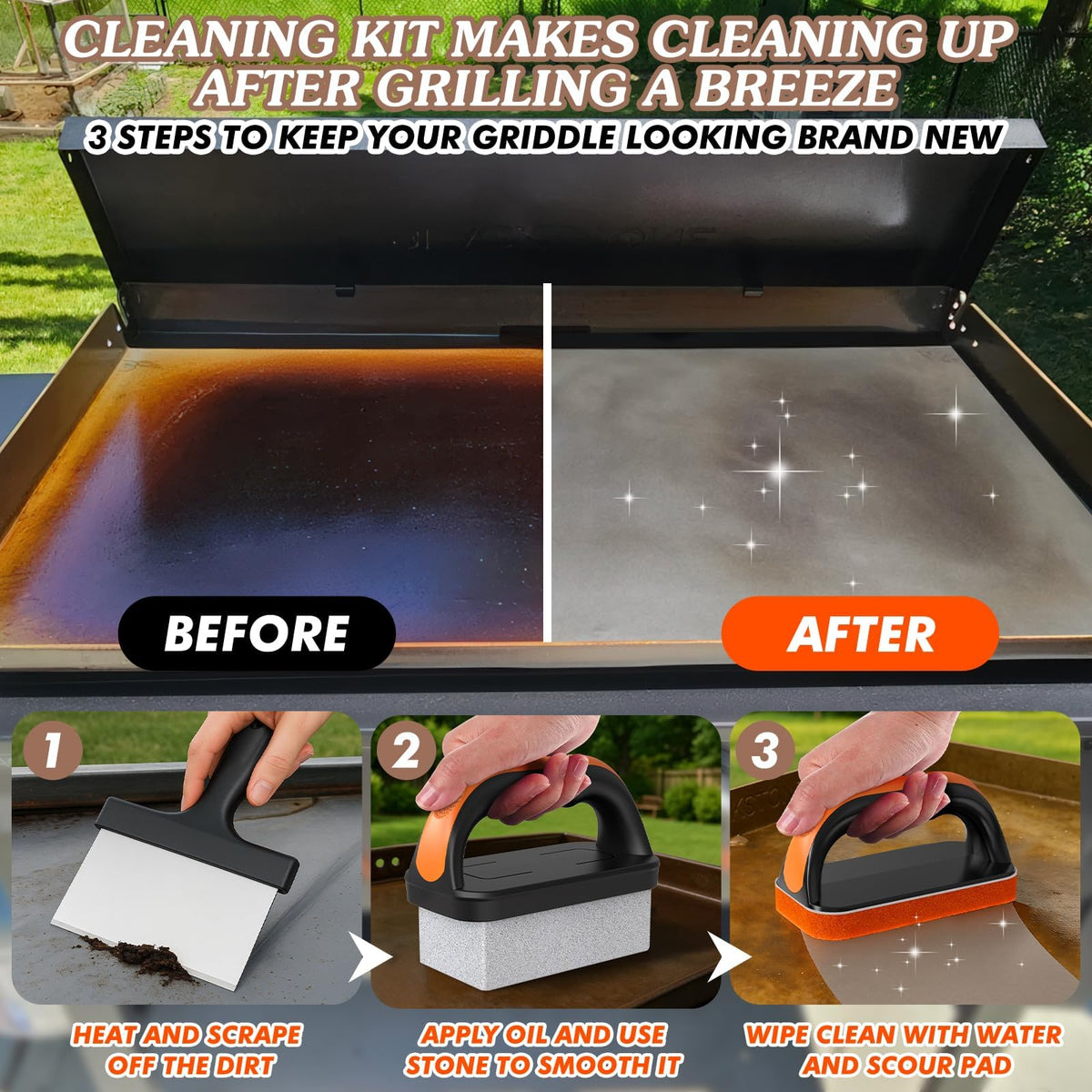 Mavipromax cleaning-kit supports versatile griddle care.