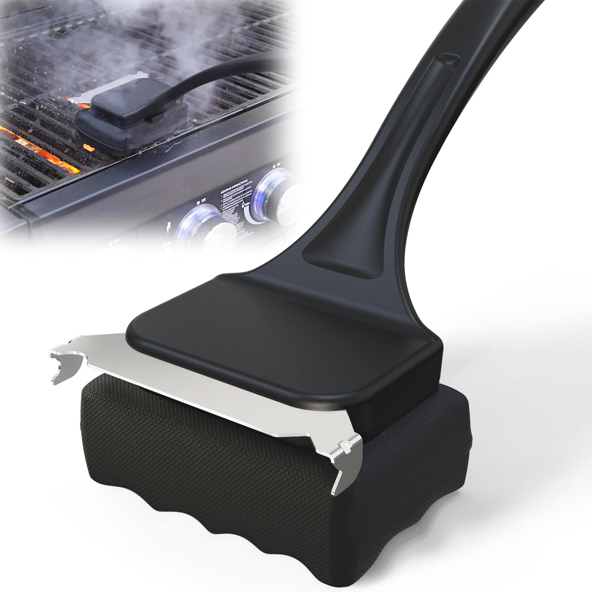Mavipromax grill brush with bristle-free head for safe, effective cleaning on hot grills