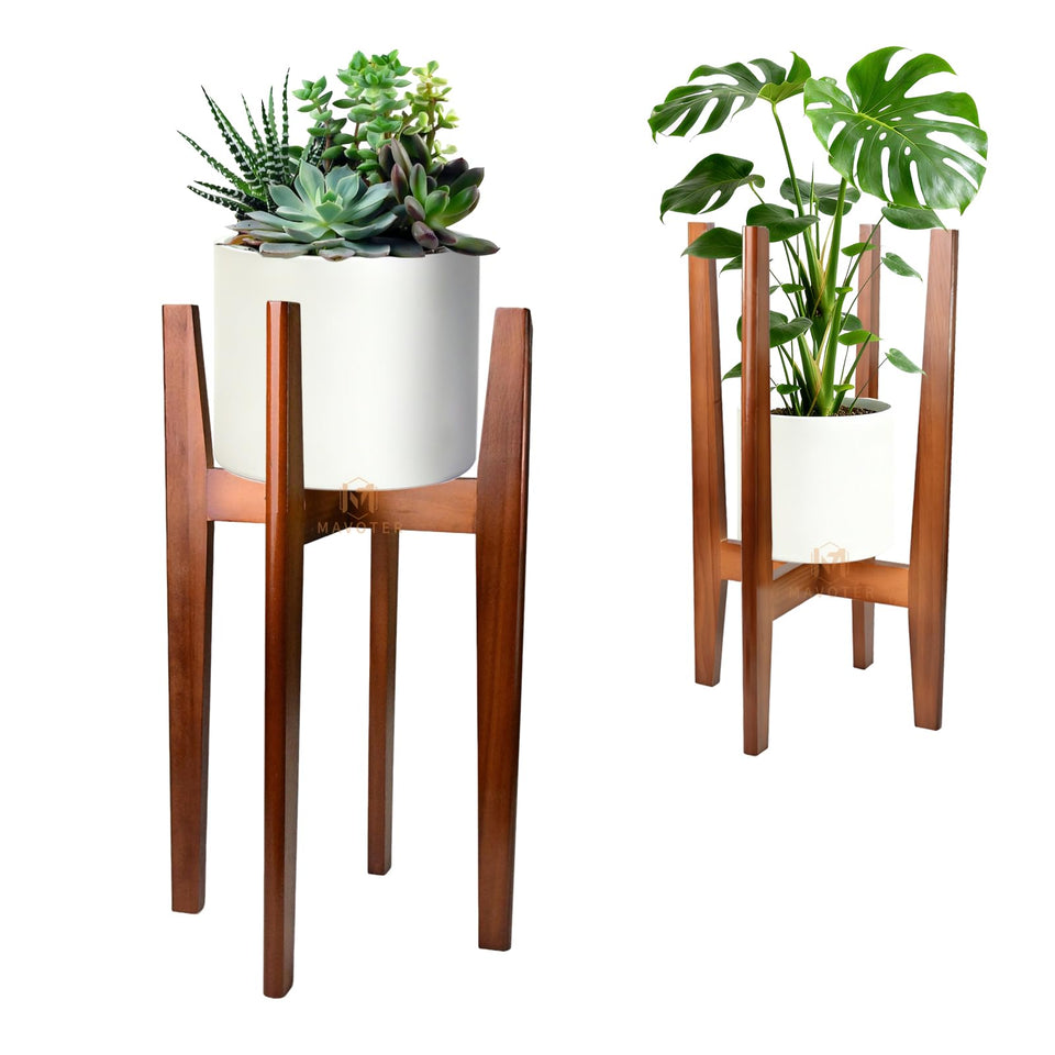 MAVOTER 24-inch tall wood plant stand elevates pots for better light exposure.