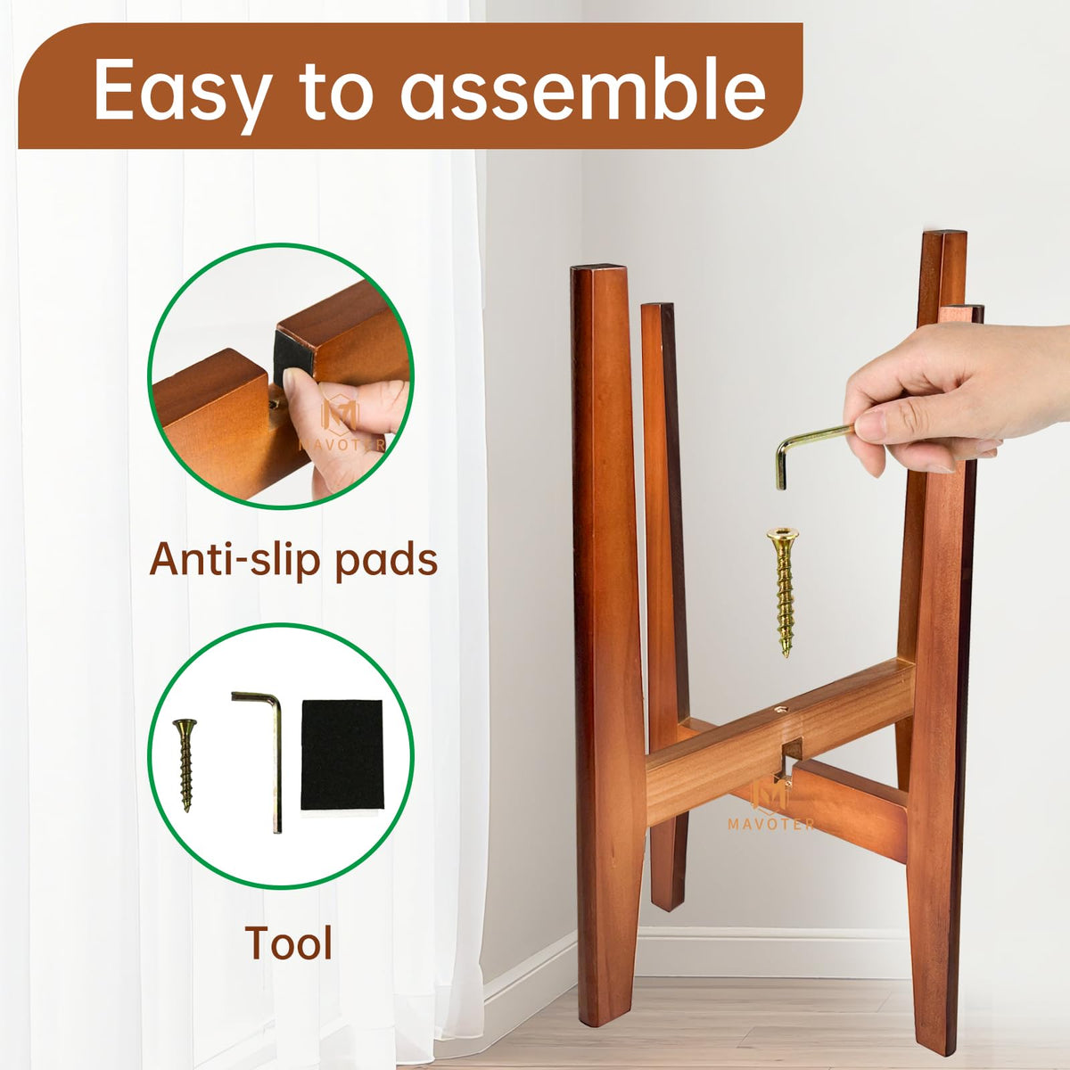 MAVOTER assembly-friendly wood stand enables quick setup.