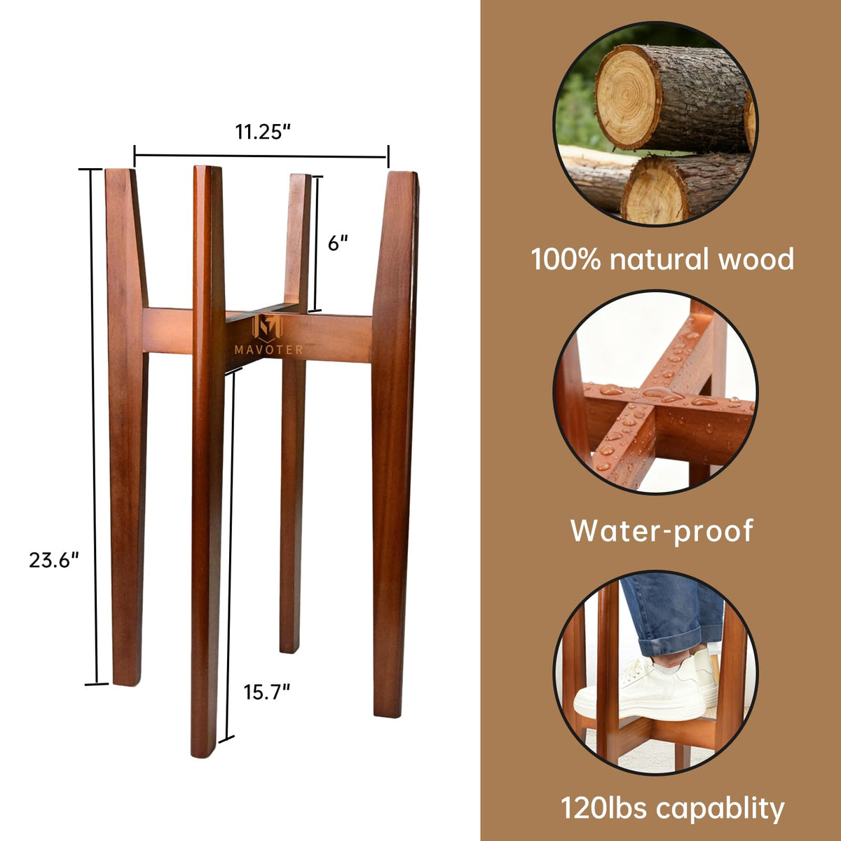 MAVOTER mid-century design plant stand complements modern decor while supporting lightweight pots.
