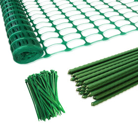 MaWGcowerd garden fence with green netting providing a durable outdoor boundary.