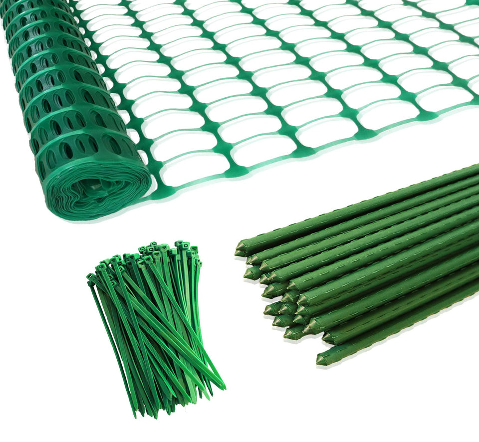 MaWGcowerd garden fence with green netting providing a durable outdoor boundary.