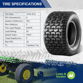 MaxAuto 13x6-50-6 package included view shows two tires for replacement.