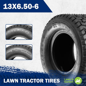 MaxAuto 13x6-50-6 tread closeup highlights chevron pattern for lawn protection.