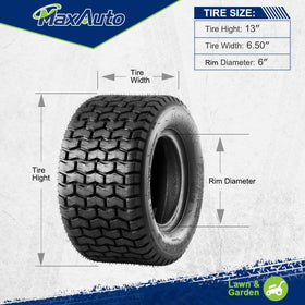 MaxAuto 13x6-50-6 tubeless construction highlights durability and maintenance ease.