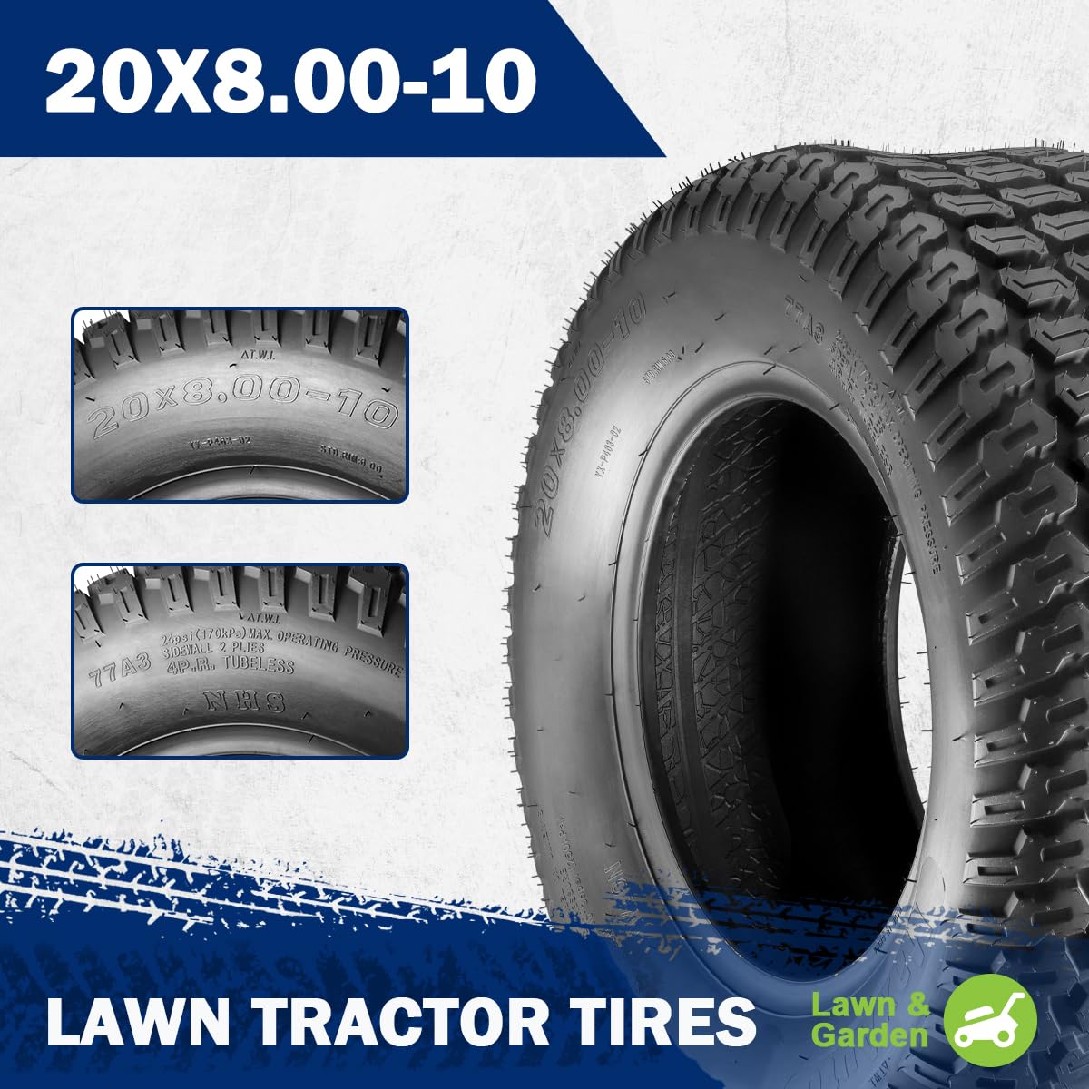 MaxAuto Turf Saver 20x8-10 tread depth detail highlights wear resistance