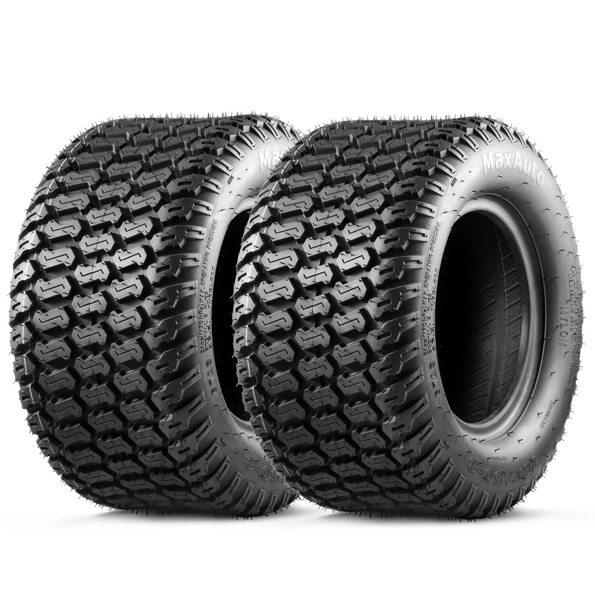 MaxAuto Turf Saver tire front view showing sturdy 4-ply construction for lawn care.