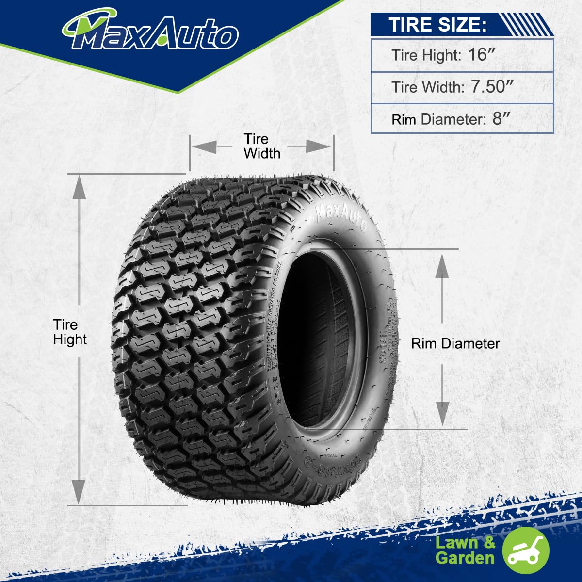 MaxAuto Turf Saver tire wheel compatibility for various lawn tractors and riding mowers.