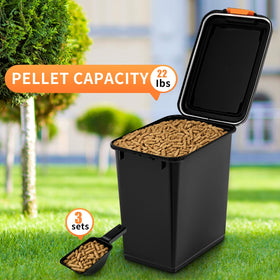 Flavor sticker labels show organized categories for diverse wood pellets.