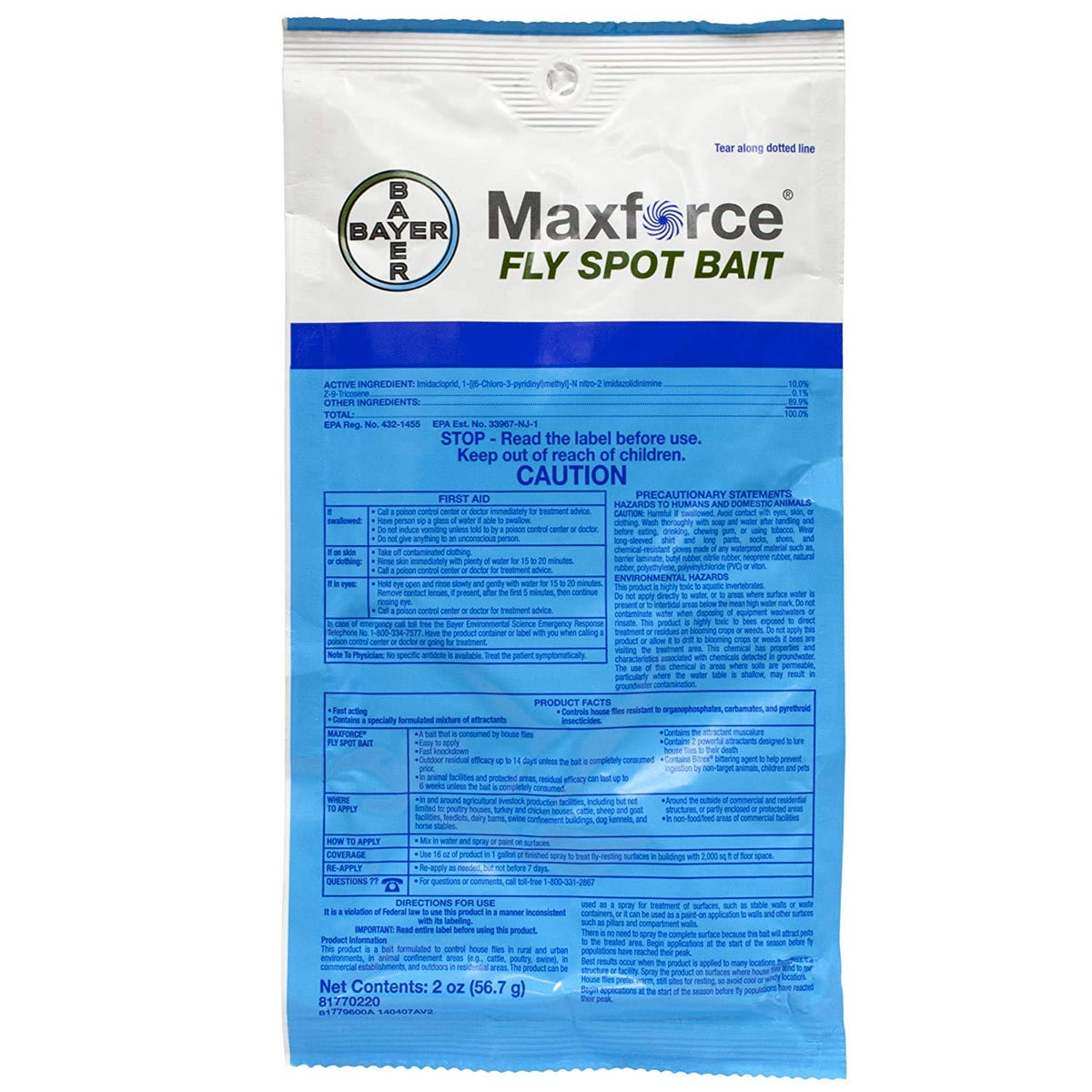 Maxforce Fly Spot Bait envelope packaging for quick, targeted fly control.