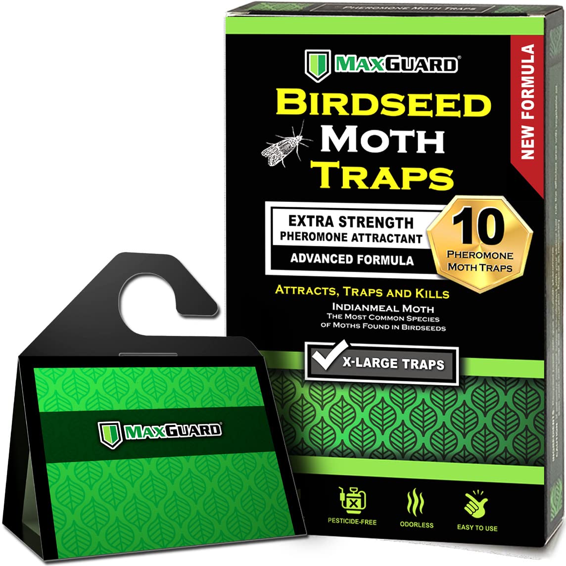 MaxGuard birdseed moth traps pack protects pantry storage from moth invasion.