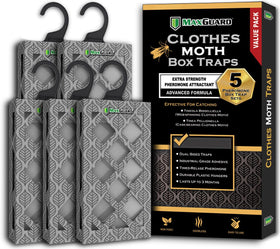 MaxGuard clothes moth traps in packaging view; non-toxic protection for wardrobes.