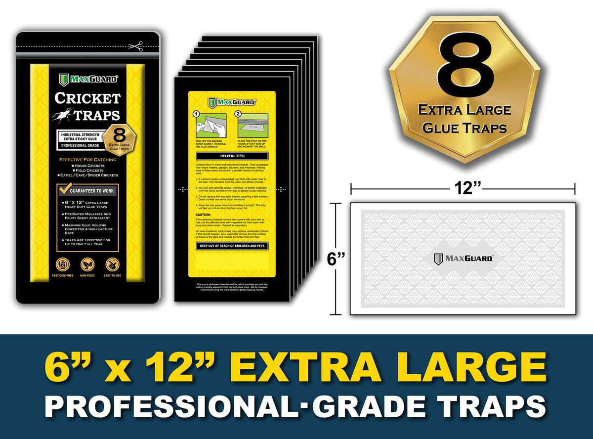 MaxGuard cricket trap 6x12 inch adhesive for long-lasting home pest control