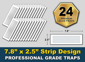 Boxed MaxGuard traps showing 24 pre-baited strips for home use.