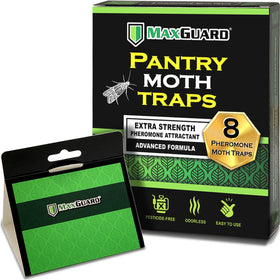 Maxguard pantry moth trap adhesive glue closeup shows non-toxic protection for dry goods.