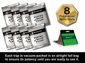 Maxguard pantry moth trap in dry food storage area for pest management.