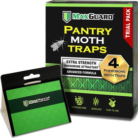 MaxGuard pantry moth traps trial pack front view, four non-toxic traps for protection.