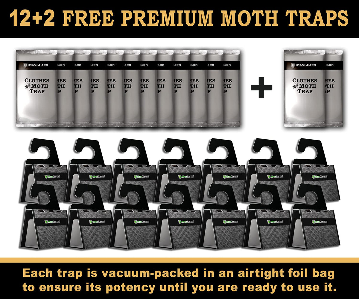 MaxGuard timed-release pheromone visual suggests long-lasting protection for fabrics.