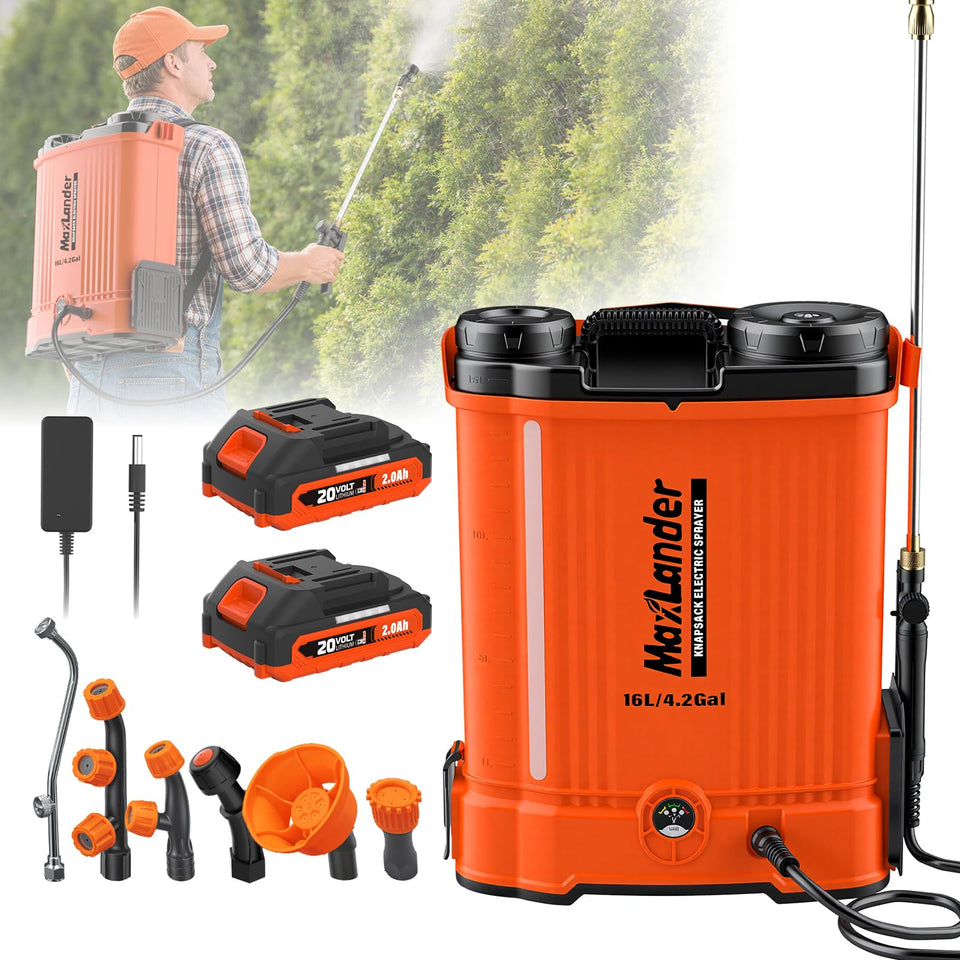 Maxlander battery-powered backpack sprayer for efficient garden coverage.
