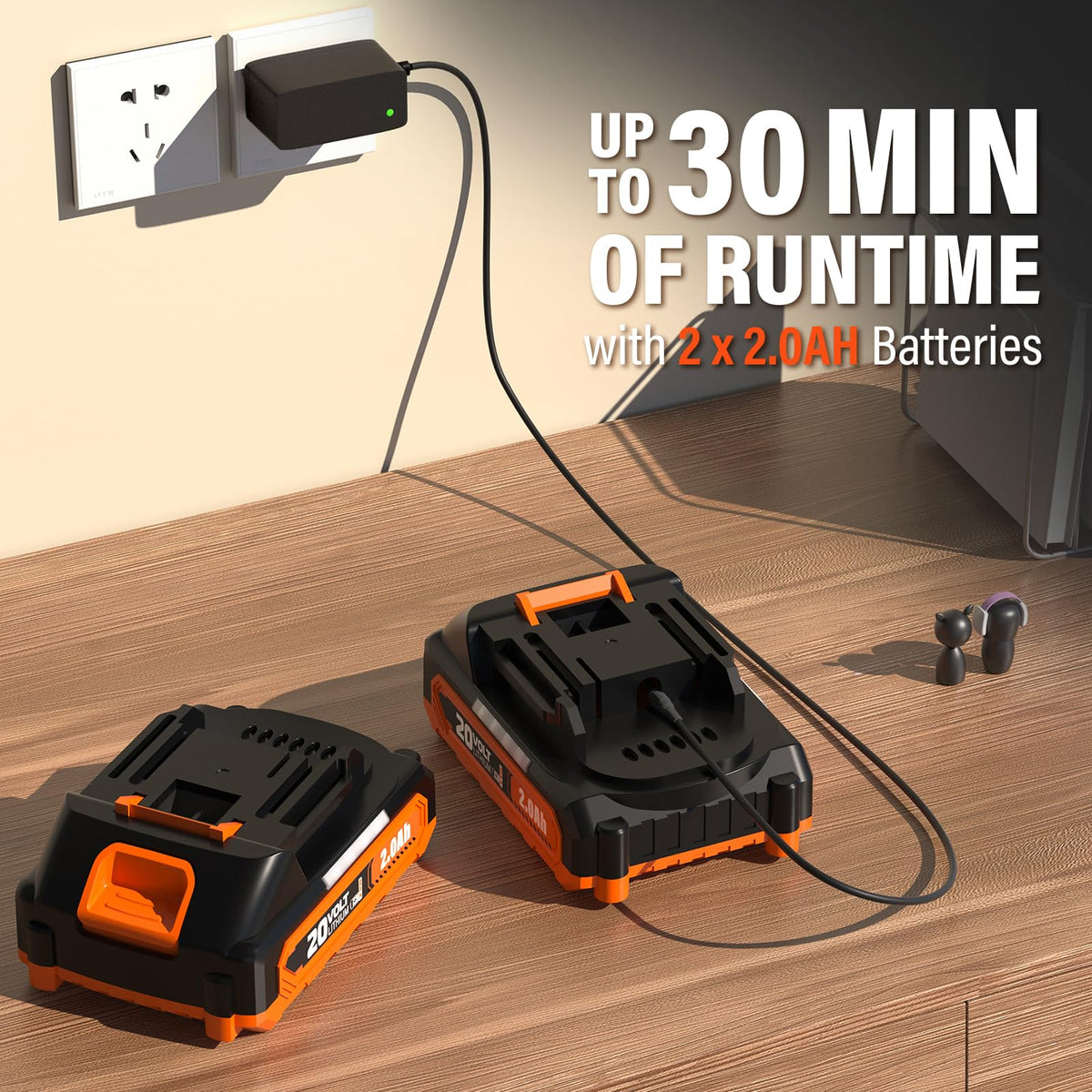 MAXLANDER dual 20V batteries and charger extend outdoor work life.