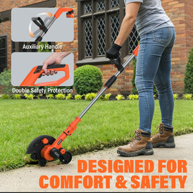 Maxlander edger three-level depth and balance wheels for precise edging.