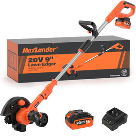 Maxlander lawn edger in action with a 9-inch blade delivering crisp driveway edges.