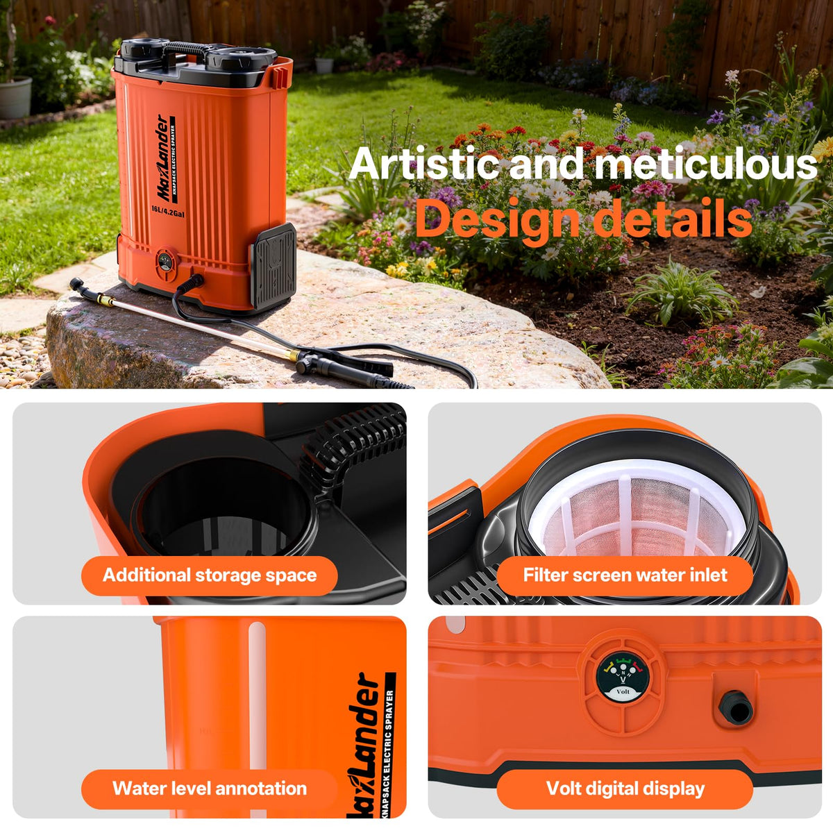 Maxlander wide-fill opening and leak-proof design prevent spills during refills.