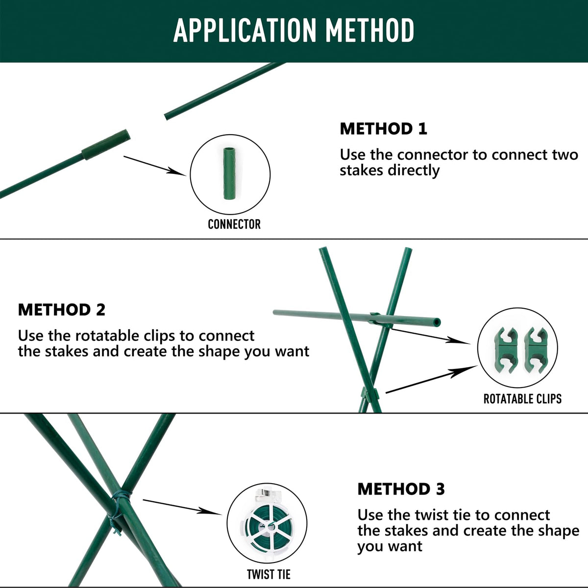 MAXPACE fiberglass stakes stay green and rust-free through seasons.