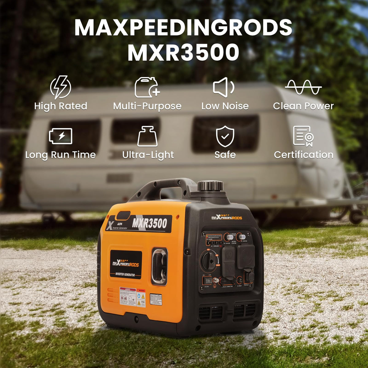 MaXpeedingrods 3500W inverter generator side view highlighting compact portable design