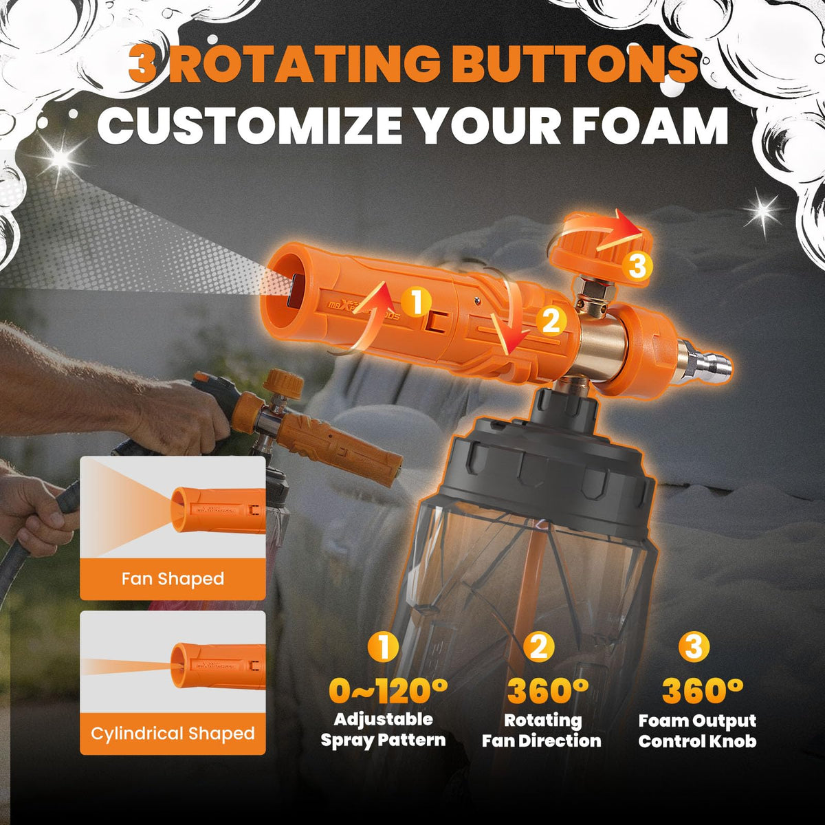 maxpeedingrods foam cannon adjustable-controls highlights customizable foam thickness and spray patterns