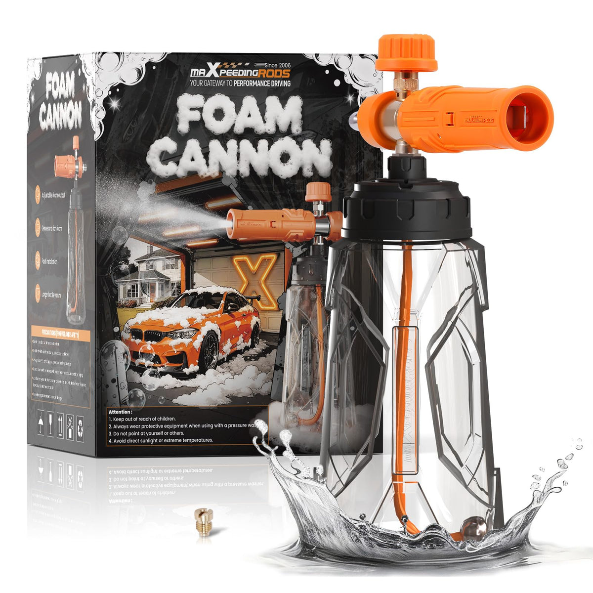 maxpeedingrods foam cannon package demonstrates a complete kit for easier outdoor car washing
