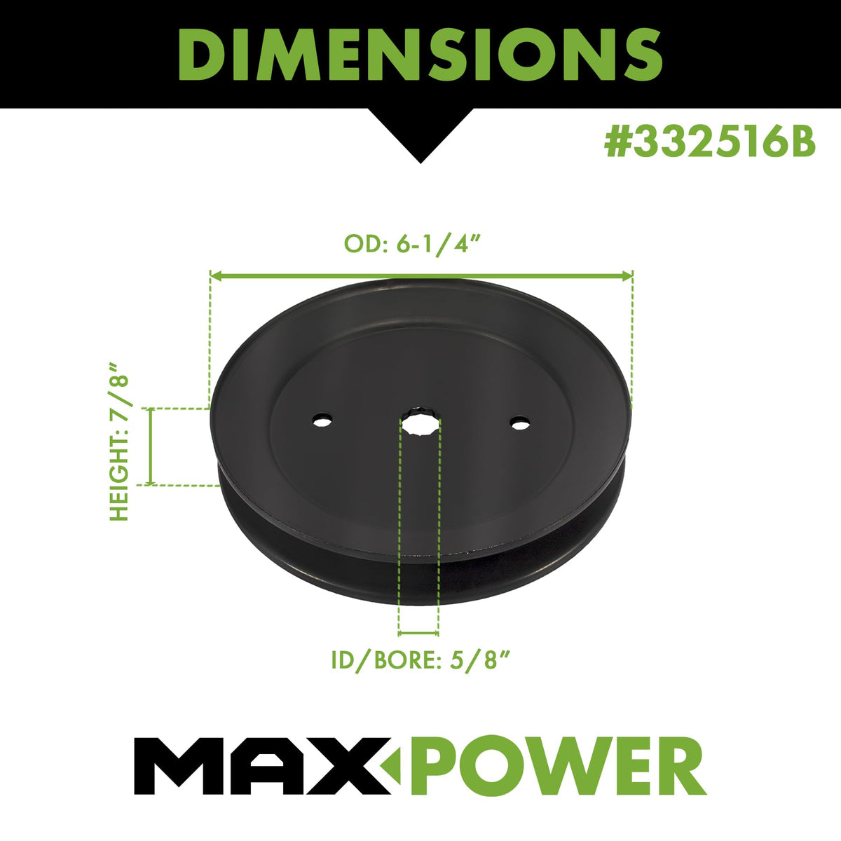 MaxPower spindle pulley closeup showing precise splined bore for compatibility.