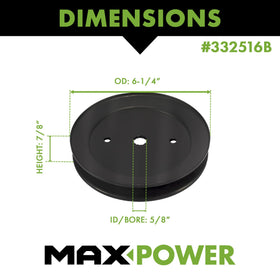 MaxPower spindle pulley closeup showing precise splined bore for compatibility.