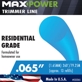 Maxpower 333265 residential-grade trimmer line, blue, 260-foot length for fewer refills.
