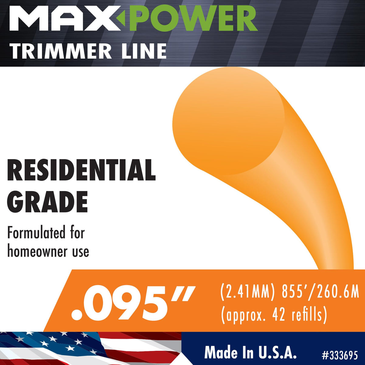 MaxPower 0.095 inch diameter round line for precise trimming.
