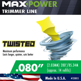 MaxPower 338813 optic yellow spool with 280-foot length for large lawn jobs.