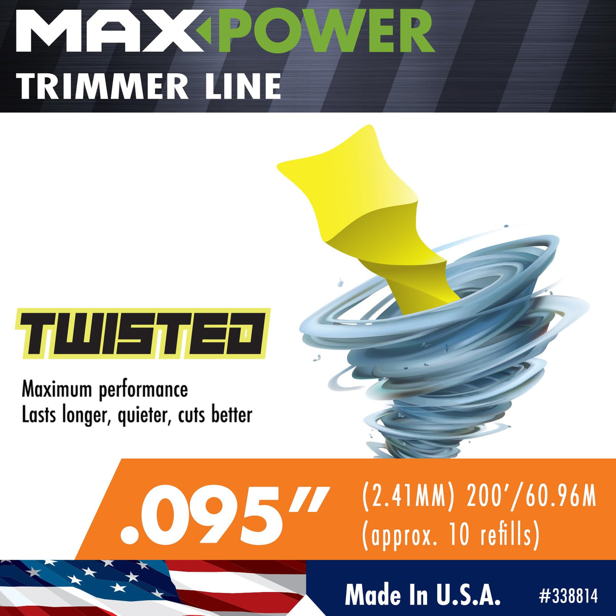 Optic yellow 200-foot MaxPower spool ready for yard work and improved visibility