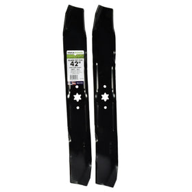 MaxPower 561532B two-blade mulching set close-up for 42-inch decks, durable and efficient.