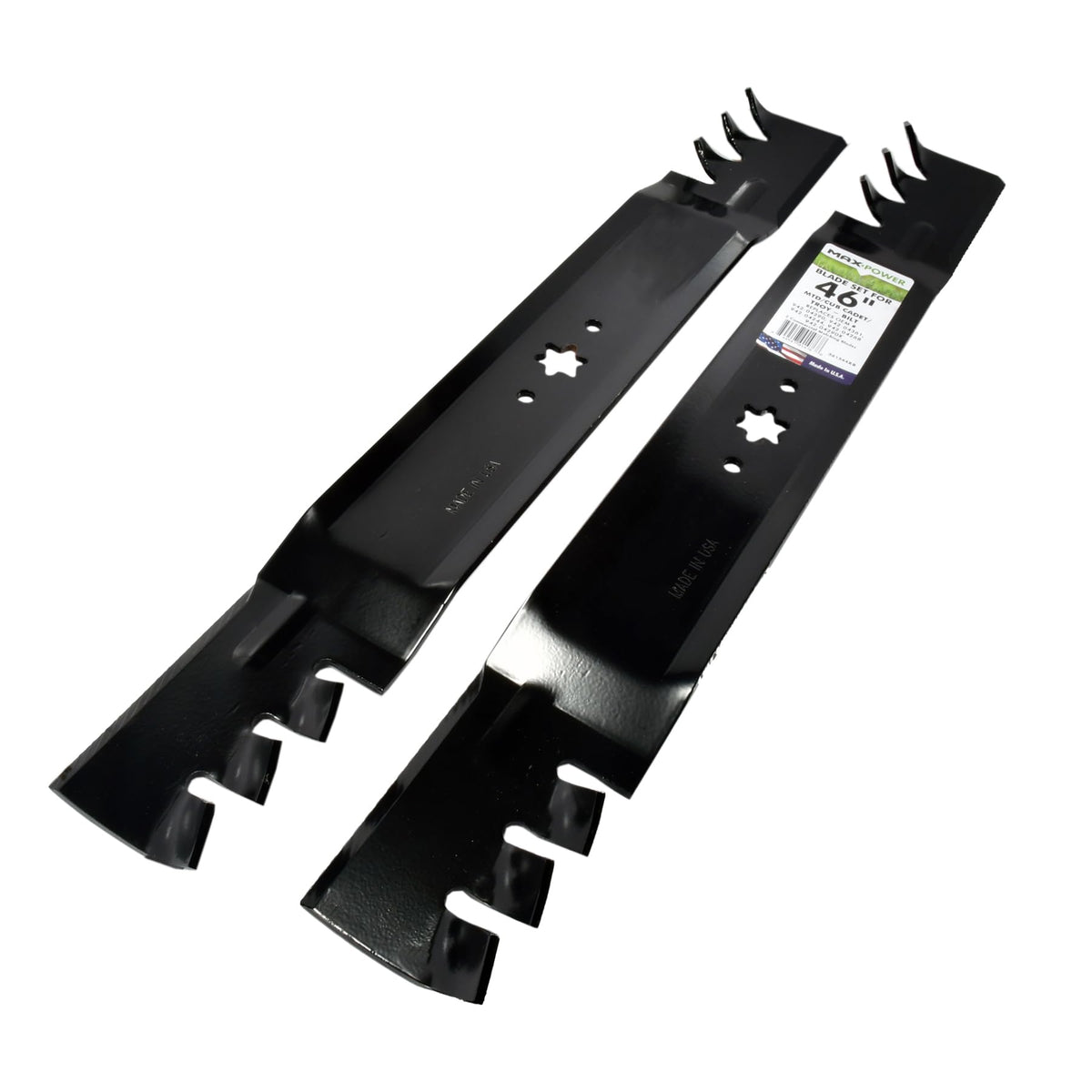 46-inch mower compatibility shows MaxPower blades fitting MTD, Cub Cadet, Troy-Bilt