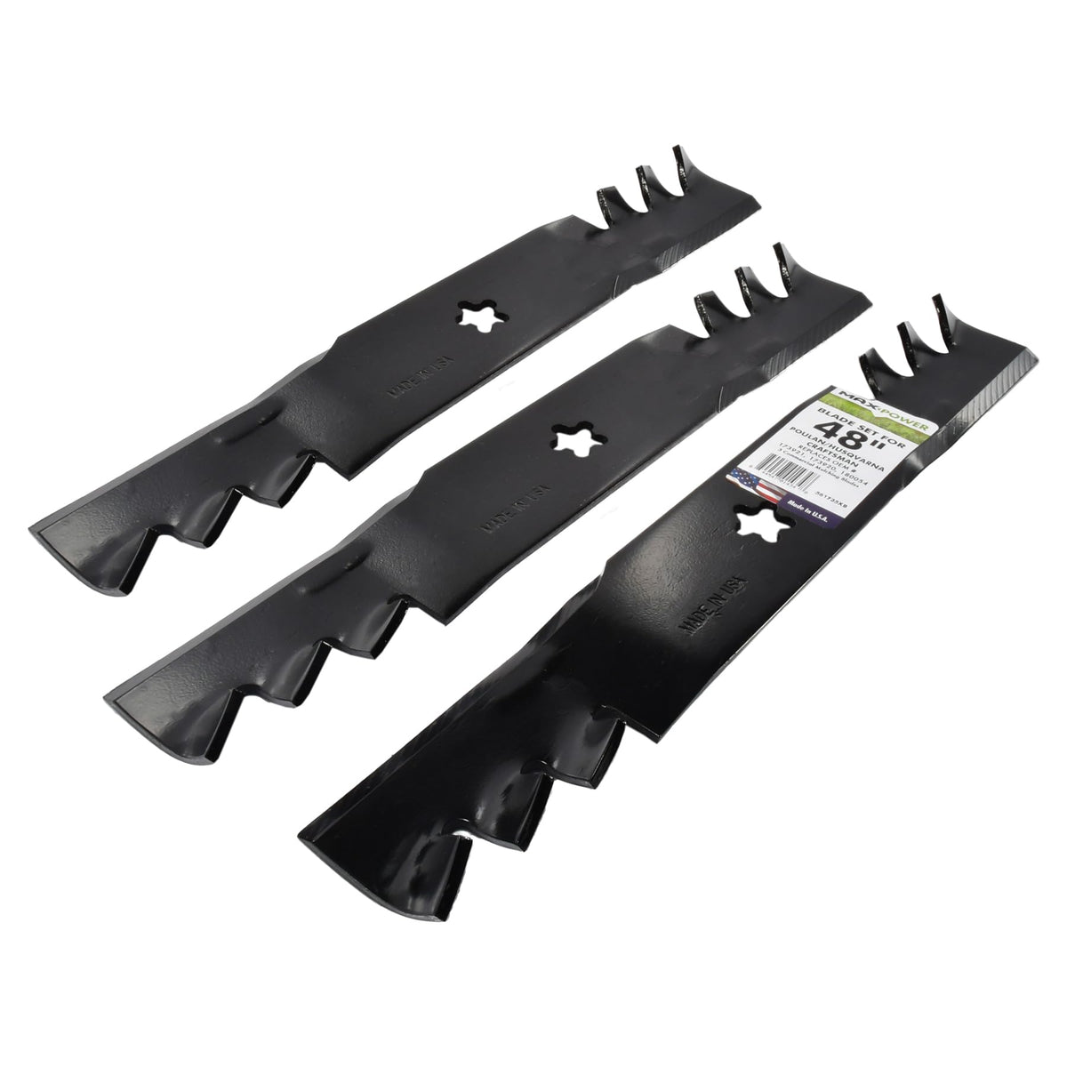 Easy installation of MaxPower 561735XB blades for 48-inch decks.