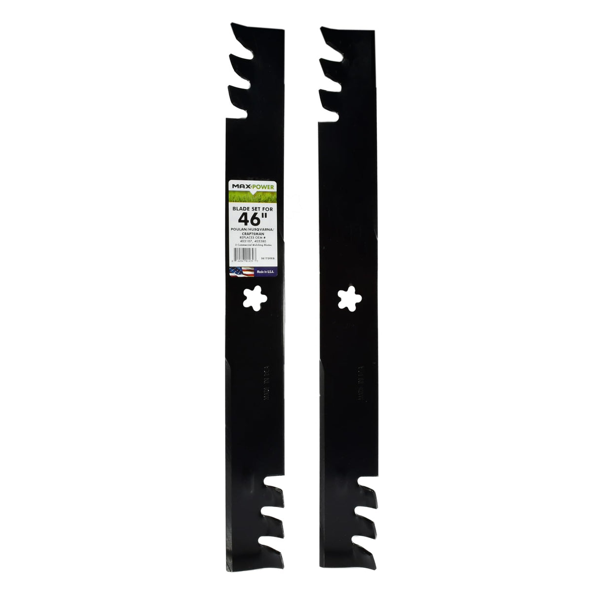 MaxPower 561739XB two blades provide durable cutting for compatible 46 in mowers.