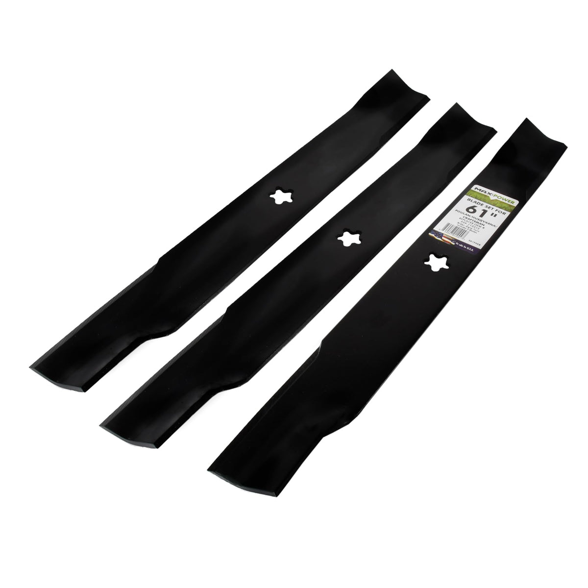 MaxPower 561746B blades mounted on mower deck for balanced cut