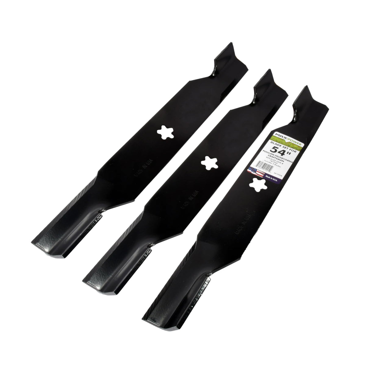 Five-point star center hole helps secure blades for balanced cutting